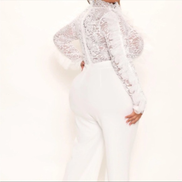 Fashion Nova White Laced Mock Neck Jumpsuit: Size 2X - Picture 2 of 9